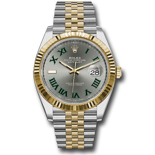 Rolex Steel and Yellow Gold Rolesor Datejust 41 Watch - Fluted Bezel - Slate Green Roman Dial - Jubilee Bracelet - 126333 slgrj