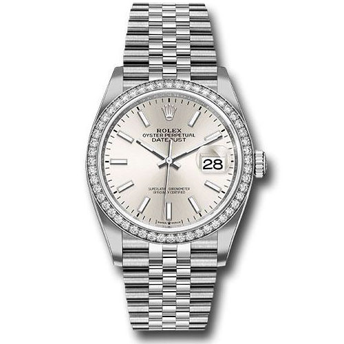 Rolex Steel Datejust 36 Watch - Diamond Bezel - Silver Index Dial - Jubilee Bracelet - 2019 Release - 126284RBR sij