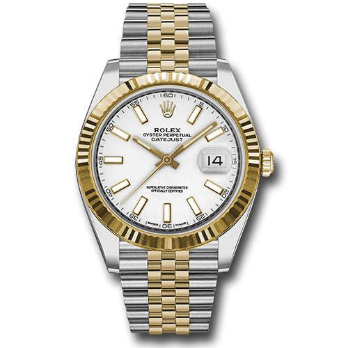Rolex Steel and Yellow Gold Rolesor Datejust 41 Watch - Fluted Bezel - White Index Dial - Jubilee Bracelet - 126333 wij