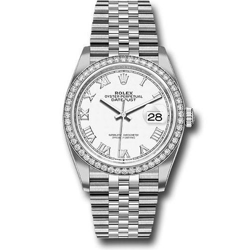 Rolex Steel Datejust 36 Watch - Diamond Bezel - White Roman Dial - Jubilee Bracelet - 2019 Release - 126284RBR wrj