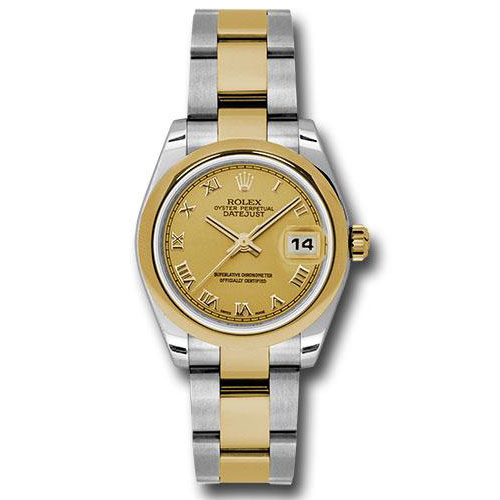 Rolex Steel and Yellow Gold Datejust 31 Watch - Domed Bezel - Champagne Roman Dial - Oyster Bracelet - 178243 chro