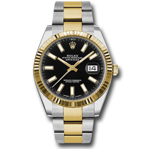 Rolex Steel and Yellow Gold Rolesor Datejust 41 Watch - Fluted Bezel - Black Index Dial - Oyster Bracelet - 126333 bkio