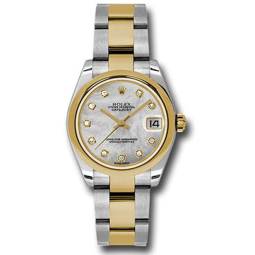 Rolex Steel and Yellow Gold Datejust 31 Watch - Domed Bezel - Mother-Of-Pearl Diamond Dial - Oyster Bracelet - 178243 mdo