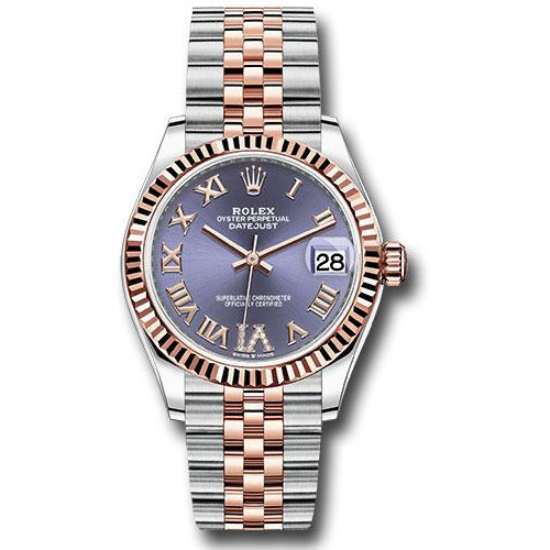 Rolex Steel and Everose Gold Datejust 31 Watch - Fluted Bezel - Chocolate Diamond Roman VI Dial - Jubilee Bracelet - 278271 aubdr6j