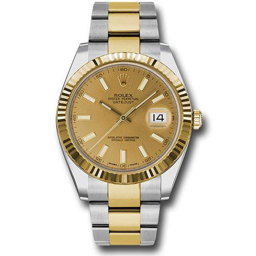 Rolex Steel and Yellow Gold Rolesor Datejust 41 Watch - Fluted Bezel - Champagne Index Dial - Oyster Bracelet - 126333 chio