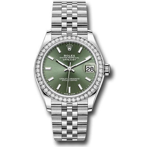 Rolex Steel and White Gold Datejust 31 Watch - Diamond Bezel - Mint Green Index Dial - Jubilee Bracelet - 278384RBR mgij