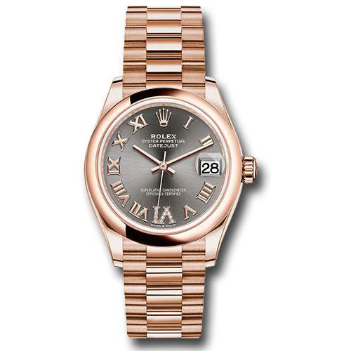 Rolex Everose Gold Datejust 31 Watch - Domed Bezel - Rhodium Diamond Six Dial - President Bracelet - 278245 dkrhdr6p
