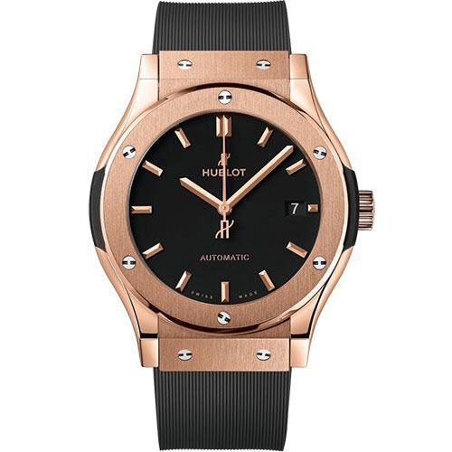 Hublot Classic Fusion King Gold Watch - 42 mm - Black Dial - Black Lined Rubber Strap-542.OX.1181.RX