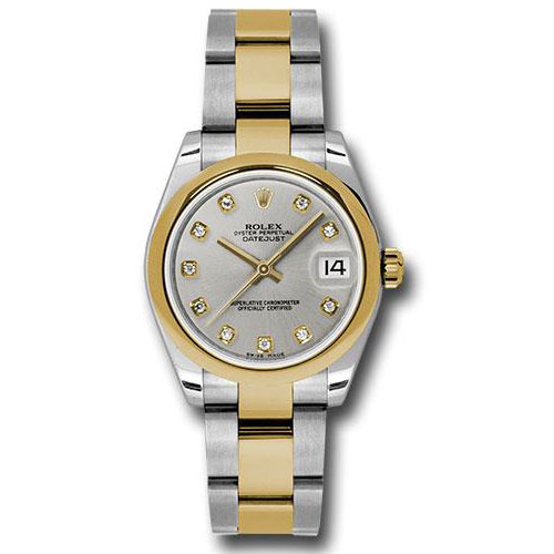 Rolex Steel and Yellow Gold Datejust 31 Watch - Domed Bezel - Silver Diamond Dial - Oyster Bracelet - 178243 sdo