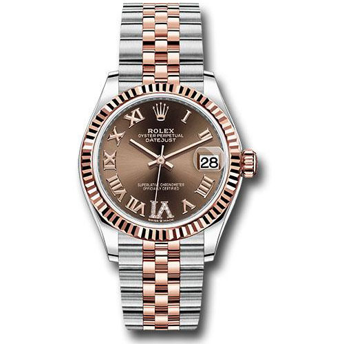 Rolex Steel and Everose Gold Datejust 31 Watch - Fluted Bezel - Dark Rhodium Diamond Roman VI Dial - Jubilee Bracelet - 278271 chodr6j