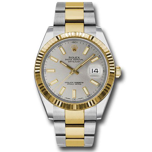 Rolex Steel and Yellow Gold Rolesor Datejust 41 Watch - Fluted Bezel - Silver Index Dial - Oyster Bracelet - 126333 sio