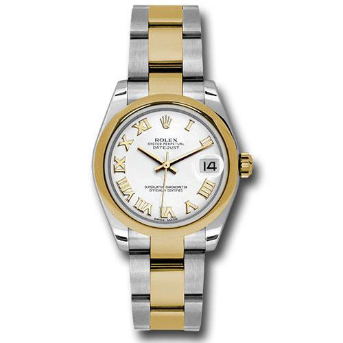 Rolex Steel and Yellow Gold Datejust 31 Watch - Domed Bezel - White Roman Dial - Oyster Bracelet - 178243 wro