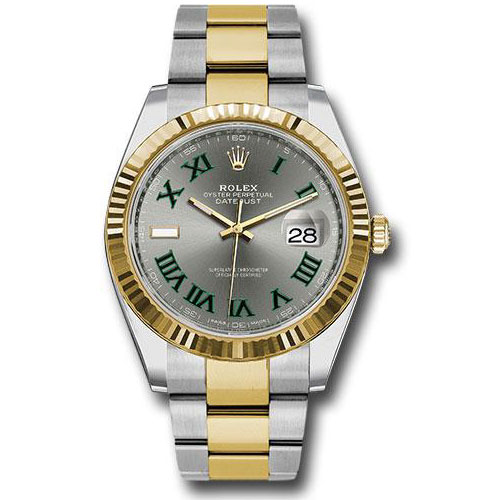Rolex Steel and Yellow Gold Rolesor Datejust 41 Watch - Fluted Bezel - Slate Green Roman Dial - Oyster Bracelet - 126333 slgro