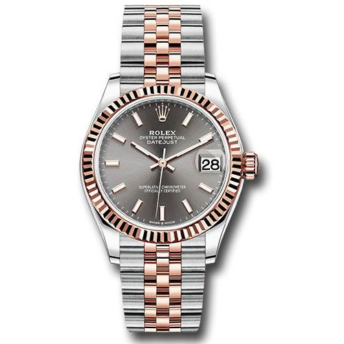 Rolex Steel and Everose Gold Datejust 31 Watch - Fluted Bezel - Dark Rhodium Index Dial - Jubilee Bracelet - 278271 dkrhij