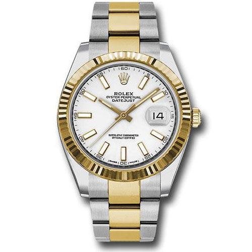 Rolex Steel and Yellow Gold Rolesor Datejust 41 Watch - Fluted Bezel - White Index Dial - Oyster Bracelet - 126333 wio