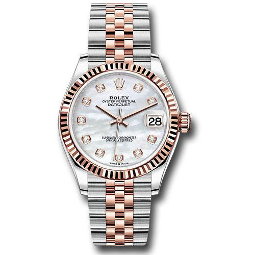 Rolex Steel and Everose Gold Datejust 31 Watch - Fluted Bezel - Silver Diamond Dial - Jubilee Bracelet - 278271 mdj