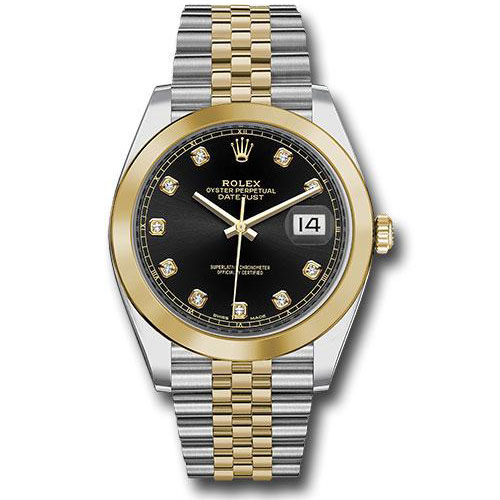 Rolex Steel and Yellow Gold Rolesor Datejust 41 Watch - Smooth Bezel - Black Diamond Dial - Jubilee Bracelet - 126303 bkdj
