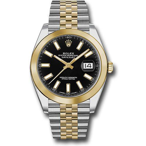Rolex Steel and Yellow Gold Rolesor Datejust 41 Watch - Smooth Bezel - Black Index Dial - Jubilee Bracelet - 126303 bkij
