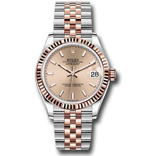 Rolex Steel and Everose Gold Datejust 31 Watch - Fluted Bezel - Rose Roman Dial - Jubilee Bracelet - 278271 roij