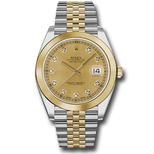 Rolex Steel and Yellow Gold Rolesor Datejust 41 Watch - Smooth Bezel - Champagne Diamond Dial - Jubilee Bracelet - 126303 chdj