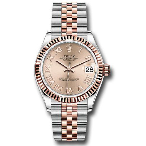 Rolex Steel and Everose Gold Datejust 31 Watch - Fluted Bezel - Dark Rhodium Index Dial - Jubilee Bracelet - 278271 rorj