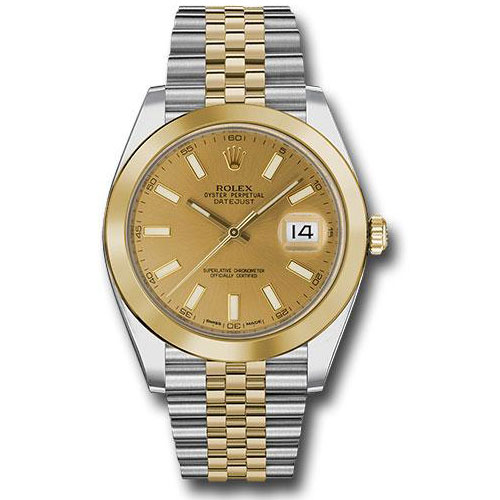 Rolex Steel and Yellow Gold Rolesor Datejust 41 Watch - Smooth Bezel - Champagne Index Dial - Jubilee Bracelet - 126303 chij