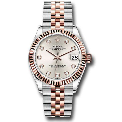 Rolex Steel and Everose Gold Datejust 31 Watch - Fluted Bezel - Rose Diamond Dial - Jubilee Bracelet - 278271 sdj