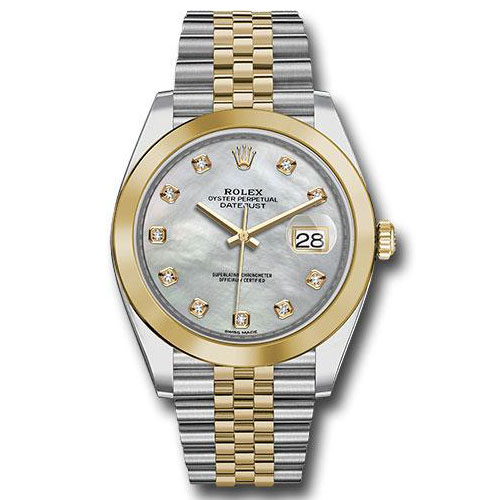 Rolex Steel and Yellow Gold Rolesor Datejust 41 Watch - Smooth Bezel - Mother-of-Pearl Diamond Dial - Jubilee Bracelet - 126303 mdj