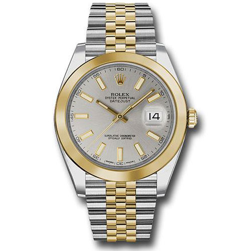 Rolex Steel and Yellow Gold Rolesor Datejust 41 Watch - Smooth Bezel - Silver Index Dial - Jubilee Bracelet - 126303 sij