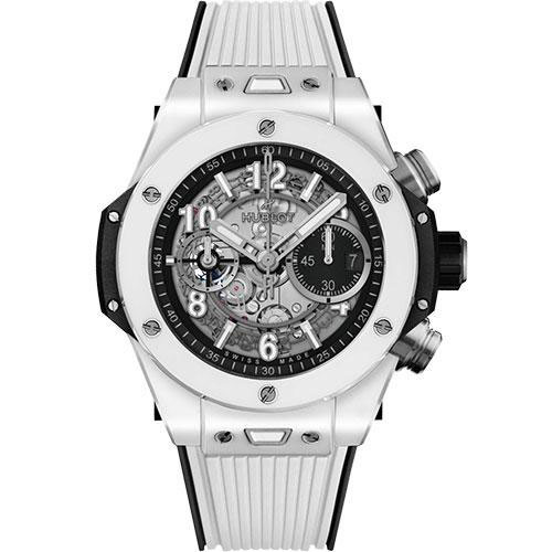 Hublot Big Bang Unico White Ceramic Watch - 42 mm - Black Skeleton Dial - Black and White Rubber Strap-441.HX.1171.RX