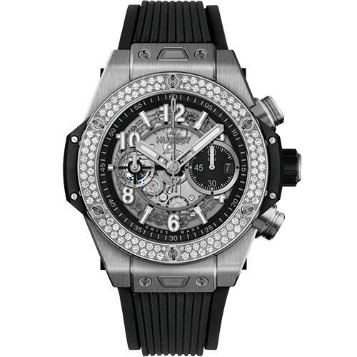 Hublot Big Bang Unico Titanium Diamonds Watch - 44 mm - Black Skeleton Dial - Black Rubber Strap-421.NX.1170.RX.1104