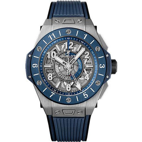 Hublot Big Bang Unico Gmt Titanium Blue Ceramic Watch - 45 mm - Blue And Anthracite Grey Skeleton Dial-471.NL.7112.RX