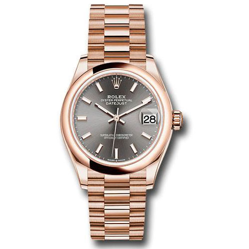 Rolex Everose Gold Datejust 31 Watch - Domed Bezel - Rhodium Index Dial - President Bracelet - 278245 dkrhip