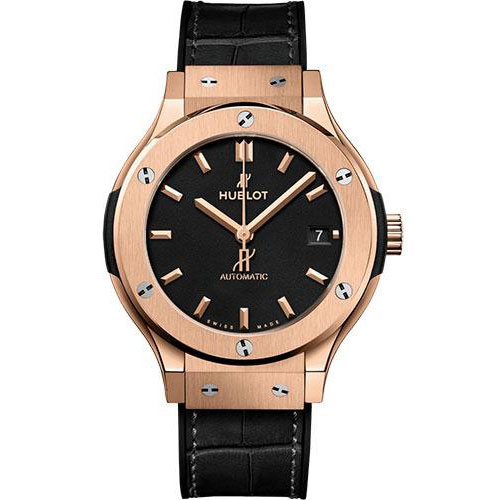Hublot Classic Fusion King Gold Watch - 38 mm - Black Dial - Black Rubber and Leather Strap-565.OX.1181.LR