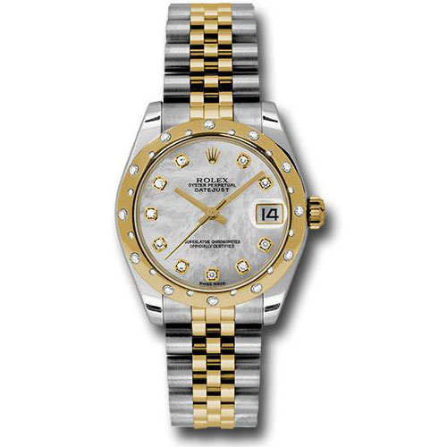 Rolex Steel and Yellow Gold Datejust 31 Watch - 24 Diamond Bezel - Mother-Of-Pearl Diamond Dial - Jubilee Bracelet - 178343 mdj