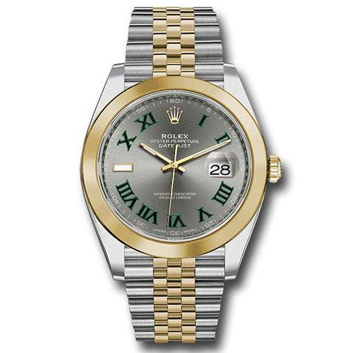 Rolex Steel and Yellow Gold Rolesor Datejust 41 Watch - Smooth Bezel - Slate Green Roman Dial - Jubilee Bracelet - 126303 slgrj