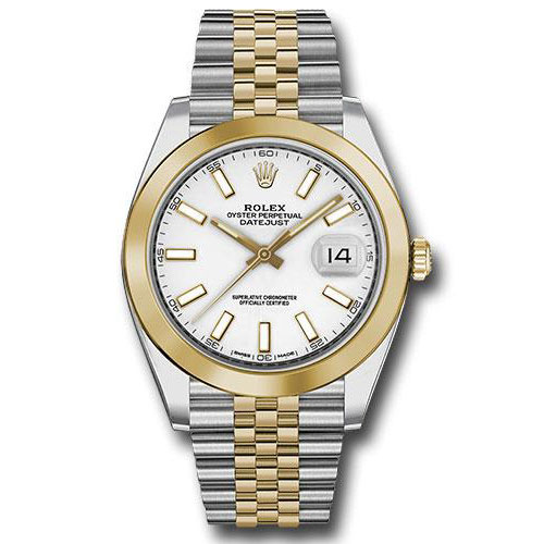 Rolex Steel and Yellow Gold Rolesor Datejust 41 Watch - Smooth Bezel - White Index Dial - Jubilee Bracelet - 126303 wij