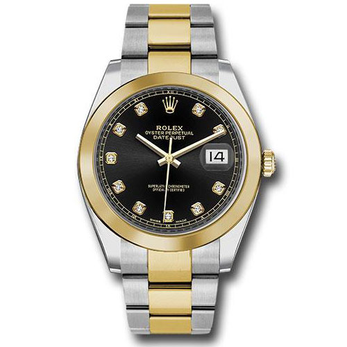 Rolex Steel and Yellow Gold Rolesor Datejust 41 Watch - Smooth Bezel - Black Diamond Dial - Oyster Bracelet - 126303 bkdo