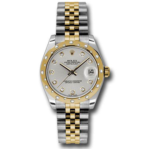 Rolex Steel and Yellow Gold Datejust 31 Watch - 24 Diamond Bezel - Silver Diamond Dial - Jubilee Bracelet - 178343 sdj