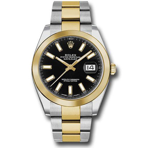 Rolex Steel and Yellow Gold Rolesor Datejust 41 Watch - Smooth Bezel - Black Index Dial - Oyster Bracelet - 126303 bkio