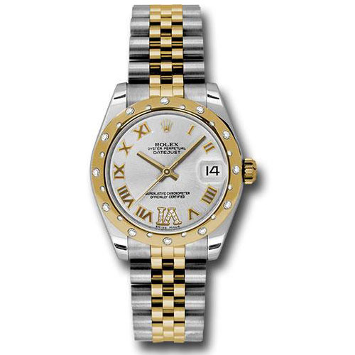 Rolex Steel and Yellow Gold Datejust 31 Watch - 24 Diamond Bezel - Silver Diamond Roman Vi Roman Dial - Jubilee Bracelet - 178343 sdrj