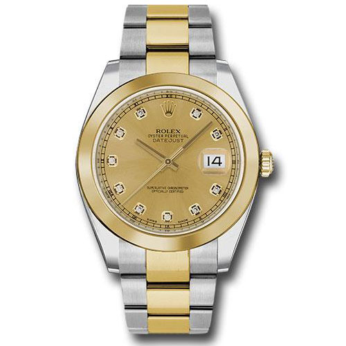 Rolex Steel and Yellow Gold Rolesor Datejust 41 Watch - Smooth Bezel - Champagne Diamond Dial - Oyster Bracelet - 126303 chdo
