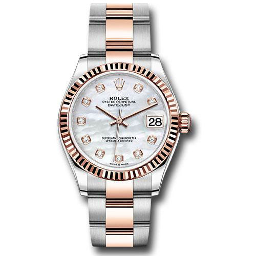 Rolex Steel and Everose Gold Datejust 31 Watch - Fluted Bezel - Silver Diamond Dial - Oyster Bracelet - 278271 mdo