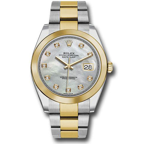 Rolex Steel and Yellow Gold Rolesor Datejust 41 Watch - Smooth Bezel - Mother-of-Pearl Diamond Dial - Oyster Bracelet - 126303 mdo