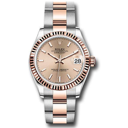 Rolex Steel and Everose Gold Datejust 31 Watch - Fluted Bezel - Rose Index Dial - Oyster Bracelet - 278271 roio