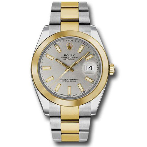 Rolex Steel and Yellow Gold Rolesor Datejust 41 Watch - Smooth Bezel - Silver Index Dial - Oyster Bracelet - 126303 sio