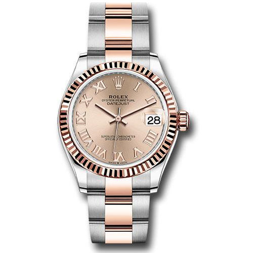 Rolex Steel and Everose Gold Datejust 31 Watch - Fluted Bezel - Dark Rhodium Index Dial - Oyster Bracelet - 278271 roro