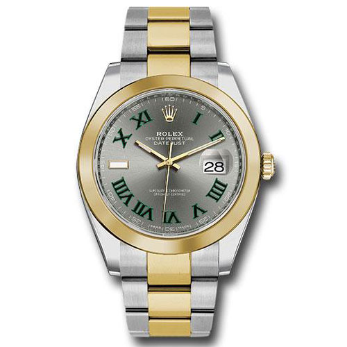 Rolex Steel and Yellow Gold Rolesor Datejust 41 Watch - Smooth Bezel - Slate Green Roman Dial - Oyster Bracelet - 126303 slgro