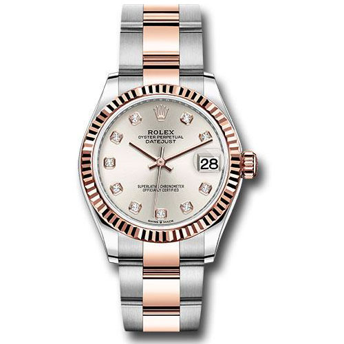 Rolex Steel and Everose Gold Datejust 31 Watch - Fluted Bezel - Rose Diamond Dial - Oyster Bracelet - 278271 sdo