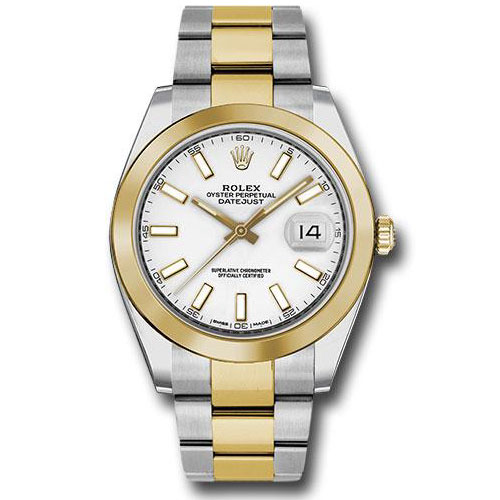 Rolex Steel and Yellow Gold Rolesor Datejust 41 Watch - Smooth Bezel - White Index Dial - Oyster Bracelet - 126303 wio